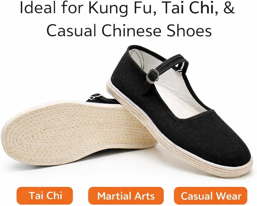 Lazutom Women’s Chinese Cotton Kung Fu Shoes Black Mary Jane Flats for Tai Chi Martial Arts Practice & Daily Wear - Image 5