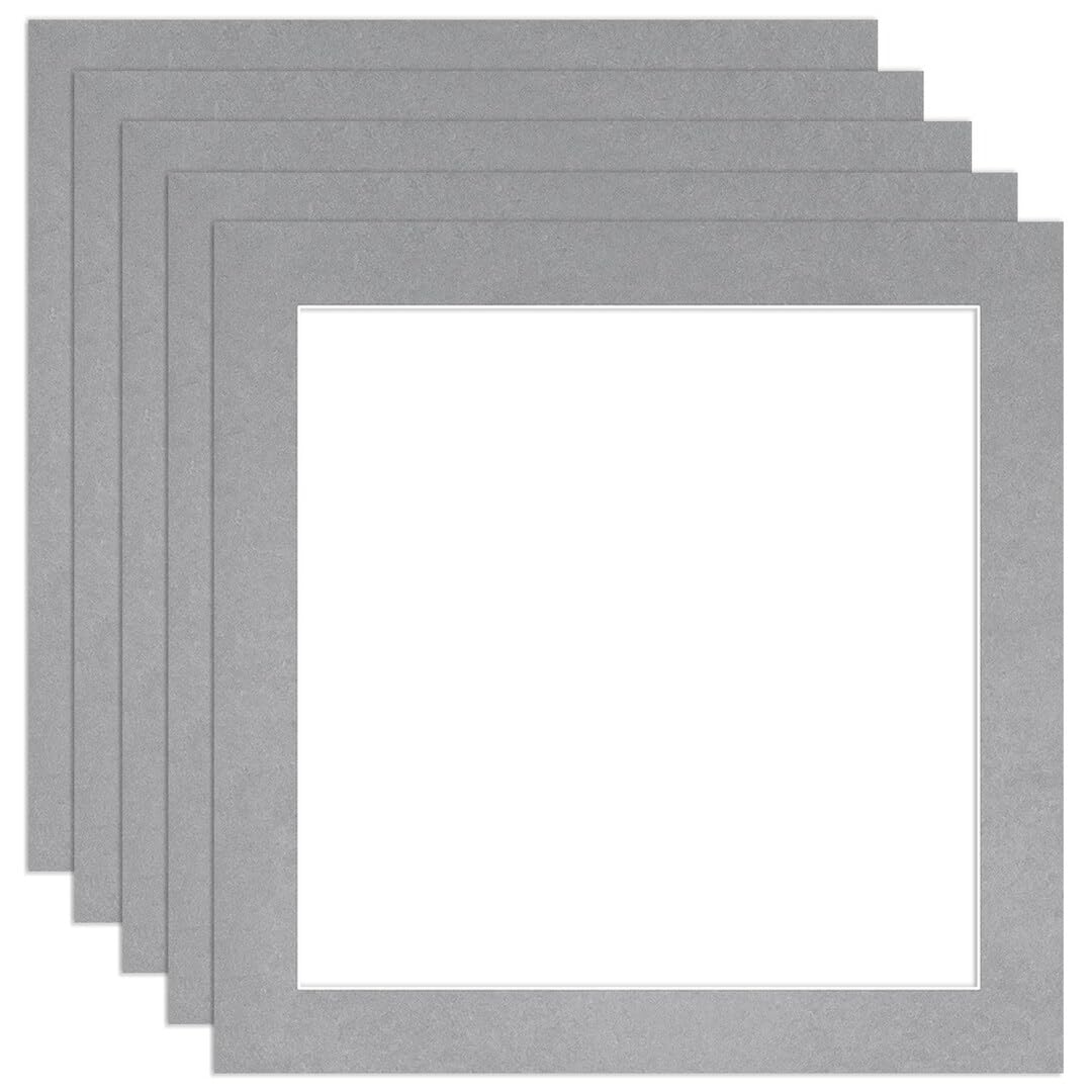 Procut Global 10x10" Silver Picture Mounts to Fit 8x8" Aperture - Precision Cut Cardboard Photo Mount - Ideal for Frames, Prints, Artwork & Certificates - Sizes & Colours Available - 5 Pack