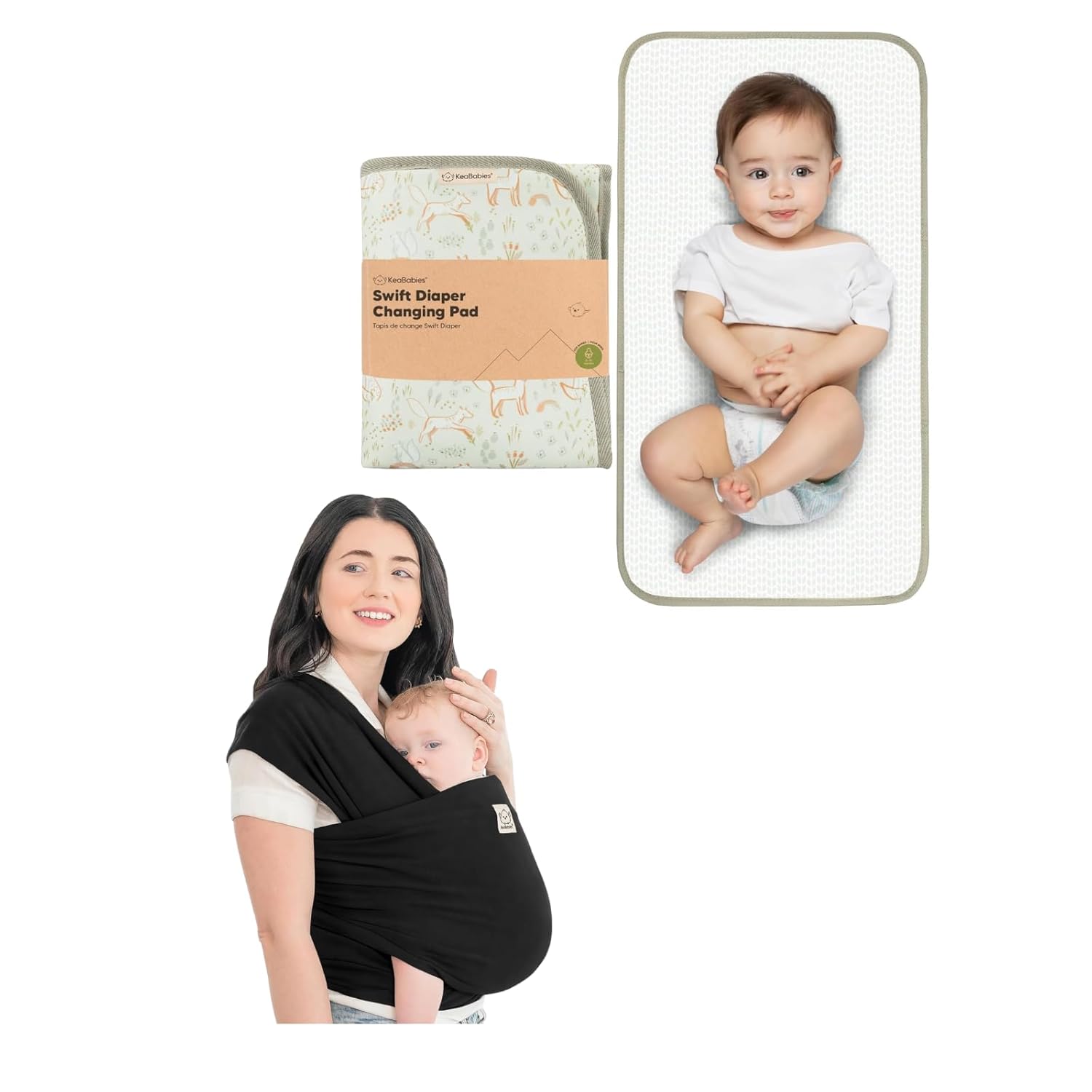 KeaBabies Portable Diaper Changing Pad and Baby Wrap Carrier - Waterproof Foldable Baby Changing Mat - All in 1 Original Breathable Baby Sling, Hands Free Baby Carrier Sling
