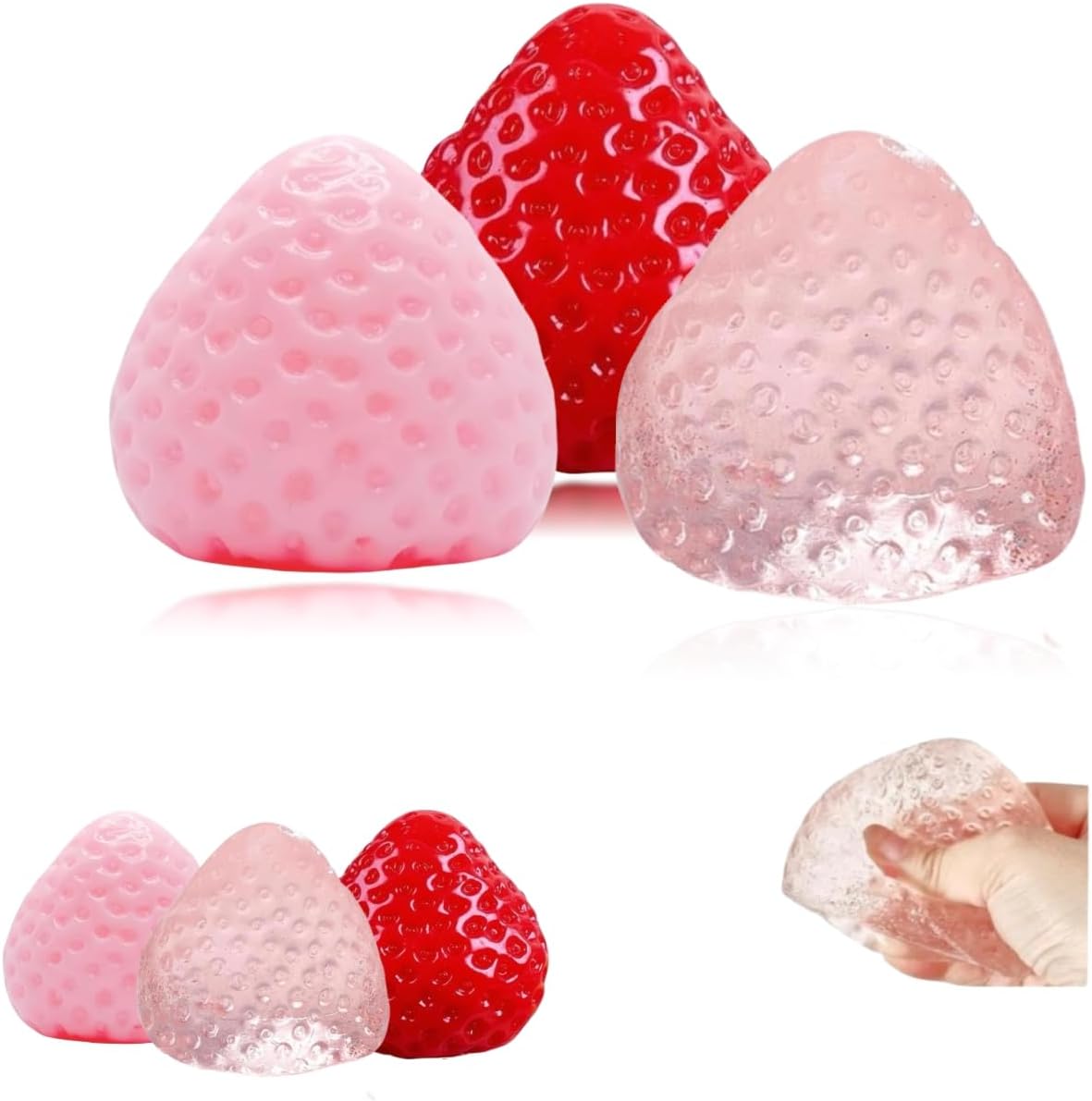 3Pcs Strawberry Stress Reliever for Adults - Soft Slow-Rise Squishy, Desk Fidget Sensory Tools for Anxiety Relief