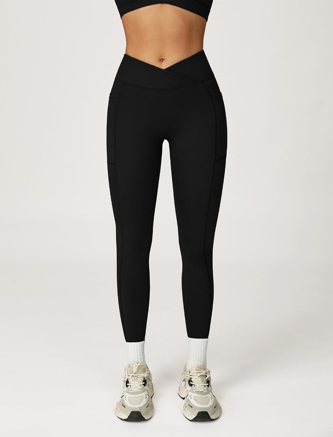 ABOCIW Womens Two Piece Workout Sets Deep V Neck Sports Bra Crossover Leggings with Pockets Gym Yoga Pilates Outfits - Image 5