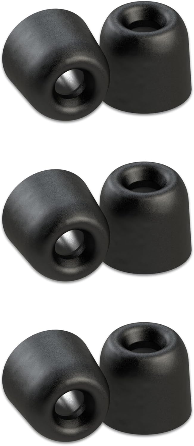 Comply 167 Core Series | Memory Foam Replacement IEM Ear Tips for Sennheiser Wired Devices & More | Superior Noise Isolation, Ultimate Comfort, Secure Fit | TechDefender, Black, Medium (3 Pairs)