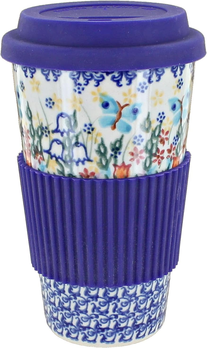 Blue Rose Polish Pottery Garden of Eden Travel Coffee Mug