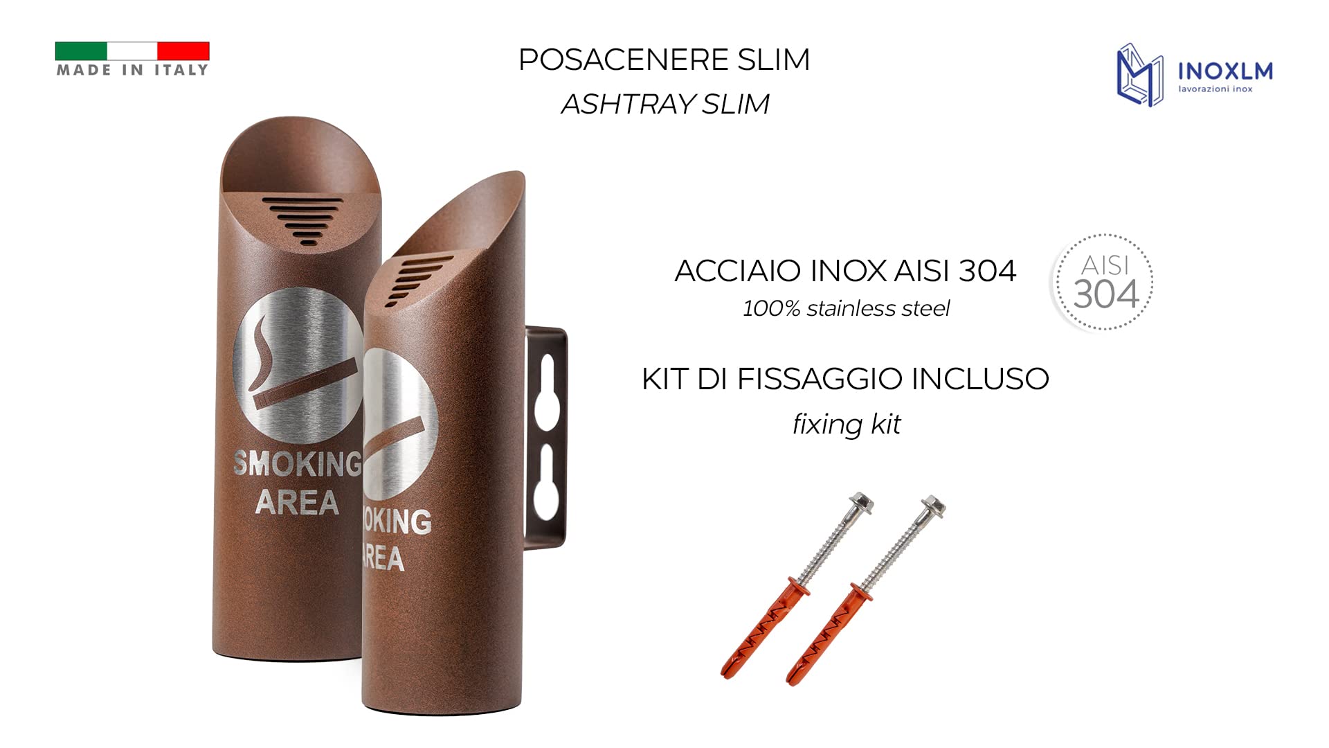 INOXLM Posacenere Portacenere in Acciaio Inox da Esterno Made in Italy da Parete a Muro per abbellimento per Pub Bar Pizzeria Ristorante portasigarette SLIM CORTEN