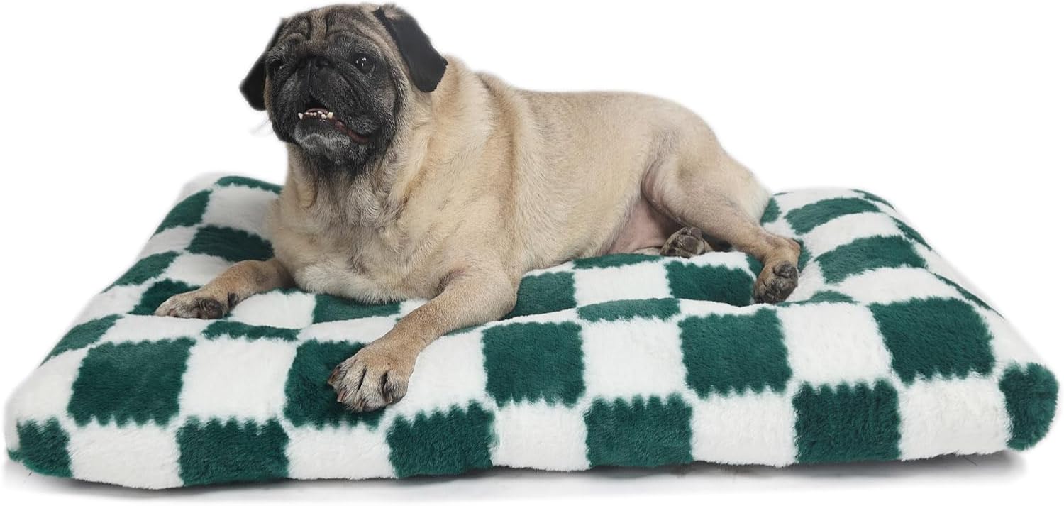 30 inch Dog Crate Bed for Kennel or Cage with Anti-Slip Bottom Ease Pet Anxiety & Provides The Perfect Sleep,Green Checks