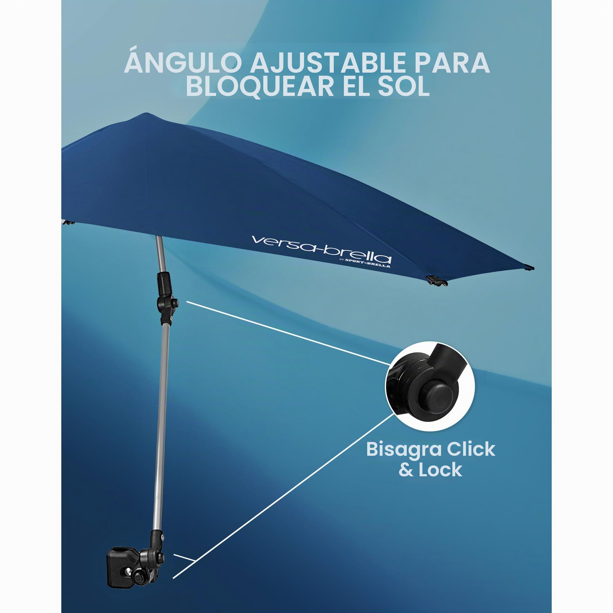 Sport-Brella Versa-Brella Paraguas - Refleja Calor y Asegura Protección Solar UPF 50+, Se Sujeta a Casi Cualquier Superficie, Montaje en Sillas, Gradas, Bolsas de Golf, 96cm x 100cm