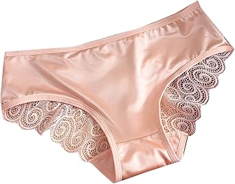 Beessbest Womens Lace Satin Panties Seamless Floral Lace Briefs Mid Waist Solid Color Underwear Breathable Soft Panties