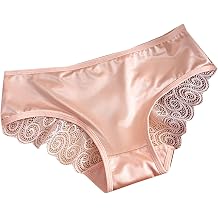 Oplxuo Womens Underwear Satin Bikini Panties for Women Middle Rise Lace Hipster Stretch Briefs for Ladies