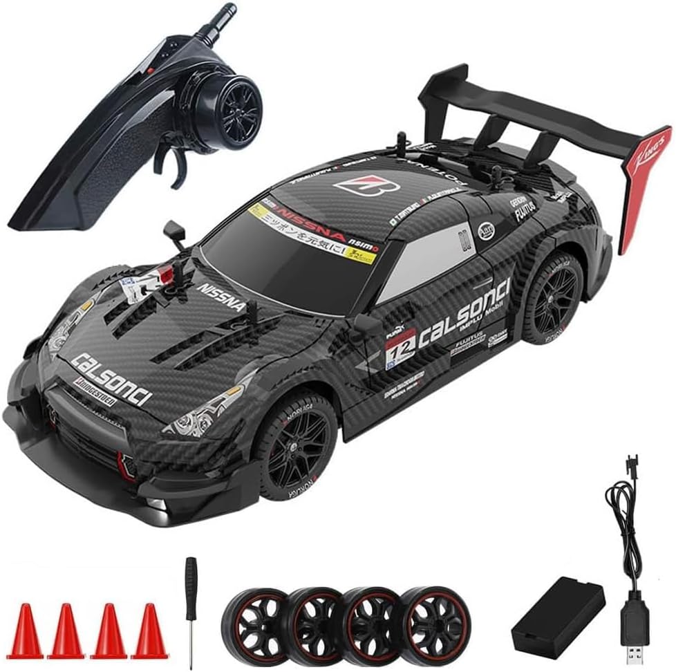 RC Drift Car, 2.4GHz 1:14 Scale Remote Control Cars, 4WD 28KM/H High Speed RC Cars with LED Lights, Drifting and Racing Tire, Gifts Toy Car for Adults (Black)