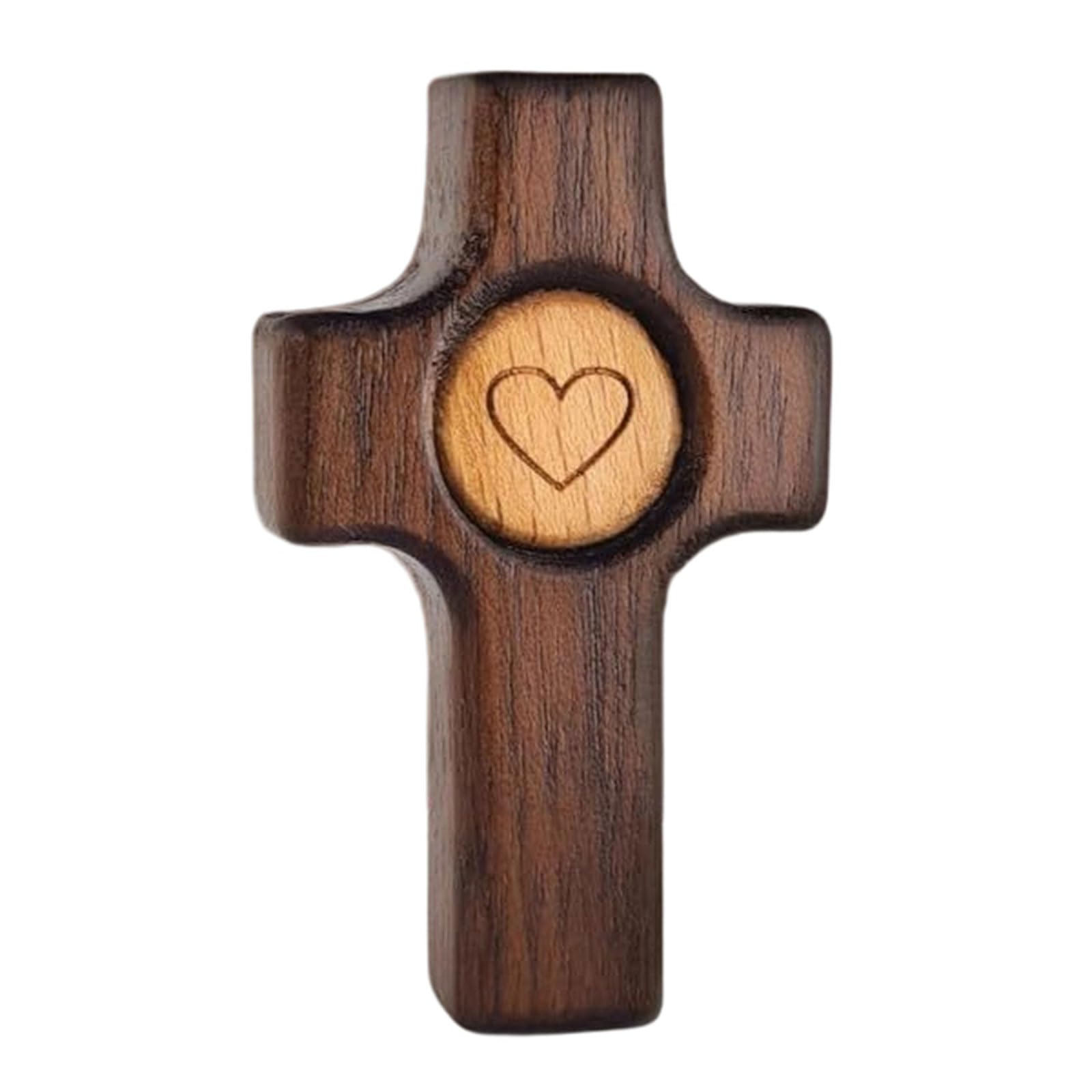 Linvimia Hand Held Walnuts Wooden Crosses Portable Holding Wood Pocket Clinging Crucifix Palms Size Crosses Gift Prayer to Hold