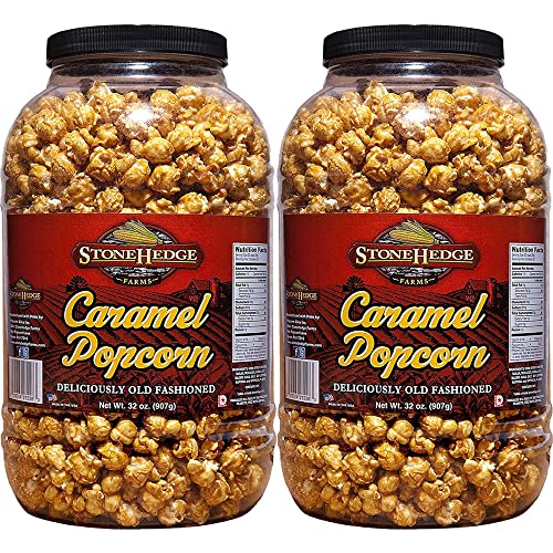 Stonehedge Farms Caramel Flavored Popcorn - 2 Pack - 32 Ounce Reclosable Barrels - Made In The Usa - Gluten Free #TOP5