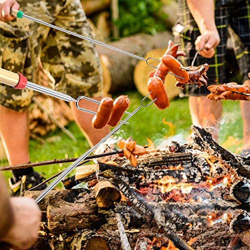 Mluchee Marshmallow Roasting Sticks Smores Skewers for Fire Pit 5Pcs 32inch Telescoping Sausage BBQ Hot Dog Forks Portable Carrying Bag for Camping, Backyard