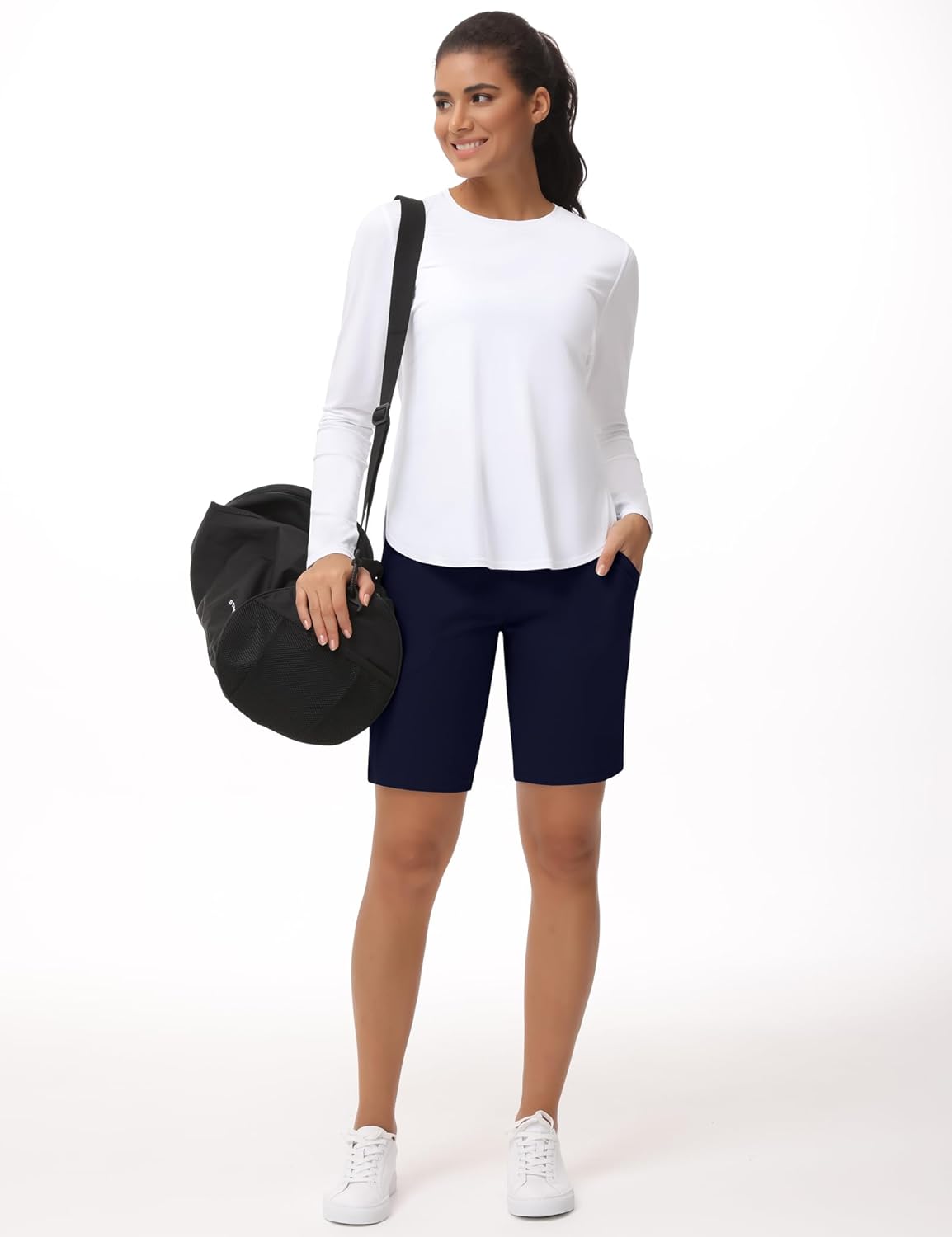 THE GYM PEOPLE Women's High Waisted Bermuda Workout Shorts Long Hiking Running Shorts with Zipper Pockets - Image 7