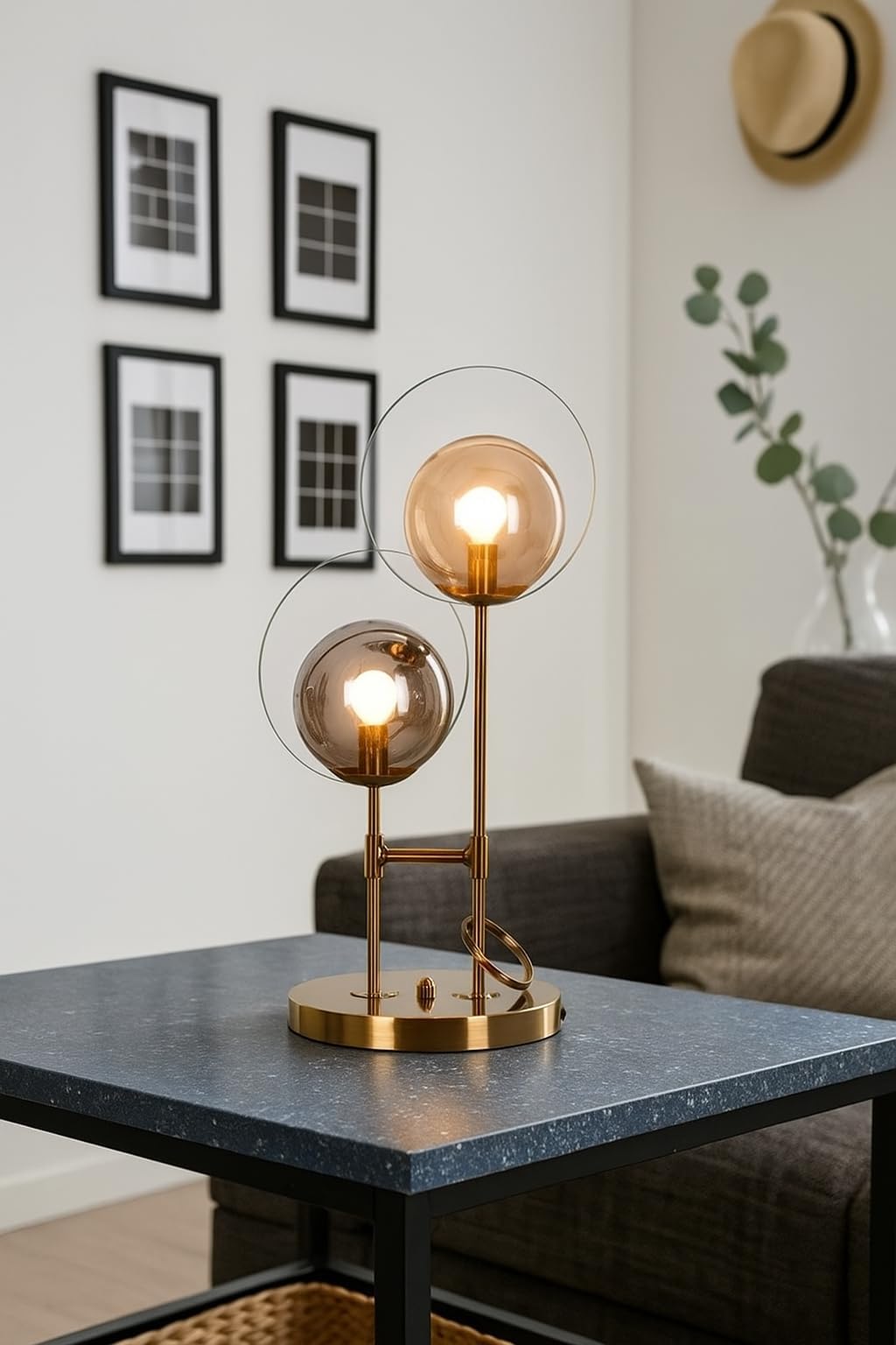 Double Head Glass Beside Table Lamp | Modern Kinetic Decorative Light for Home Office & Bedroom | Aesthetic Tabletop Night Light for Study & Living Room | Creative Designer Gift for Art Lovers