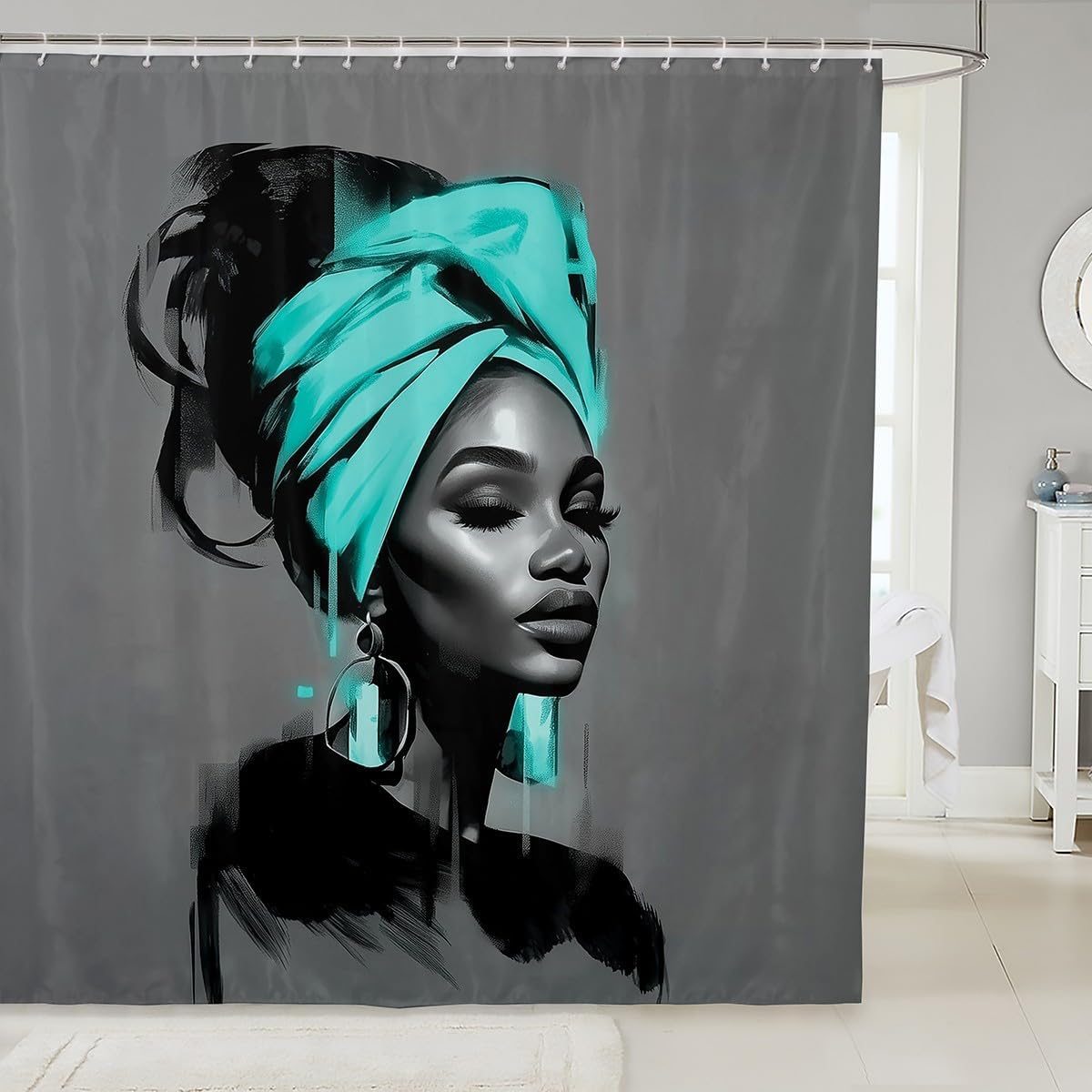 jejeloiu Black Women Shower Curtain for Bathroom Decor 72"x78" African American Woman Bath Curtain for Boys Girls Teens Teal Abstract Bathroom Accessories Waterproof Polyester Fabric Modern