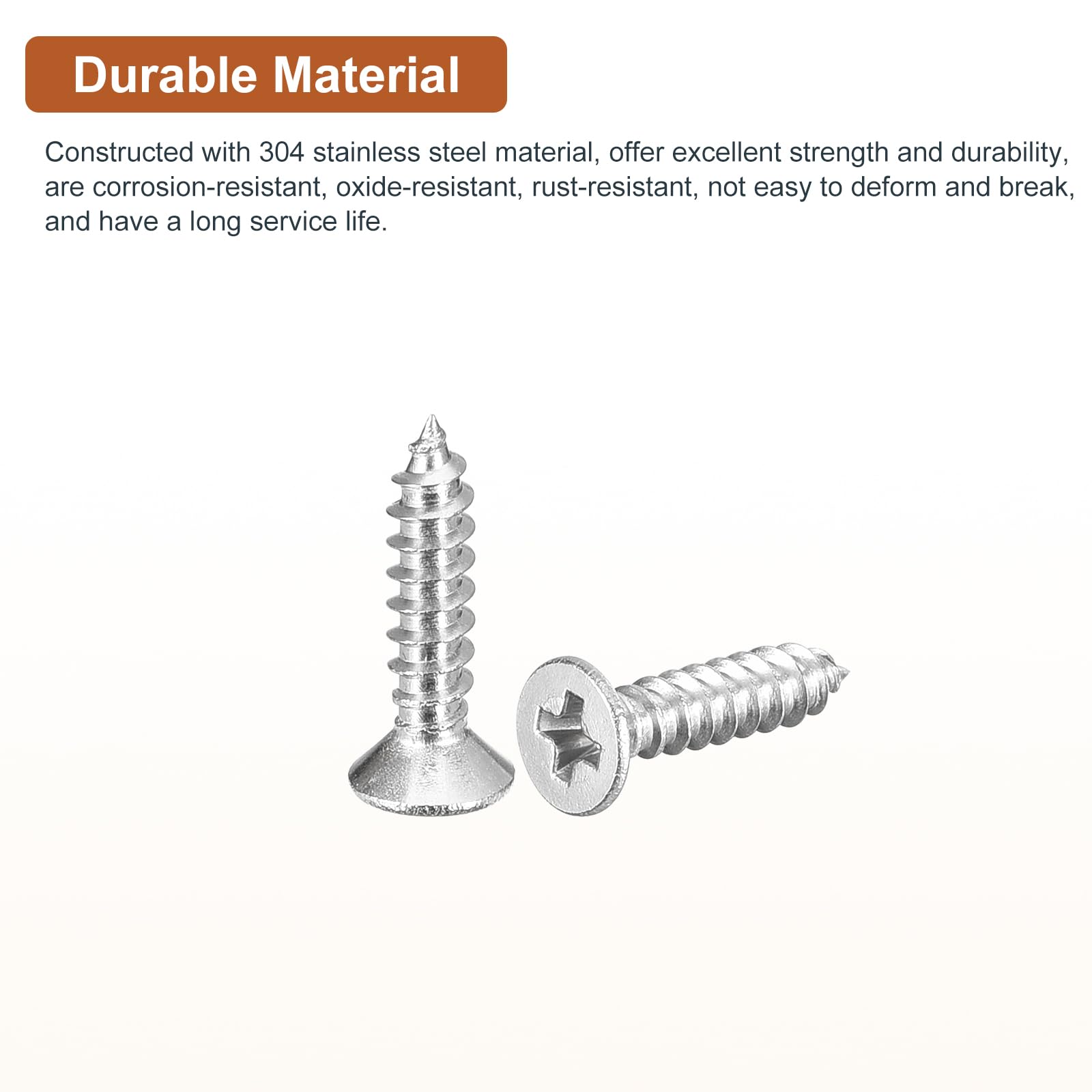 DTGN 200Pcs #4x1/2" Flat Head Wood Screws, 304 Stainless Steel Phillips Self Tapping Screws - Good for Woodworking Furniture - Silver - Image 3