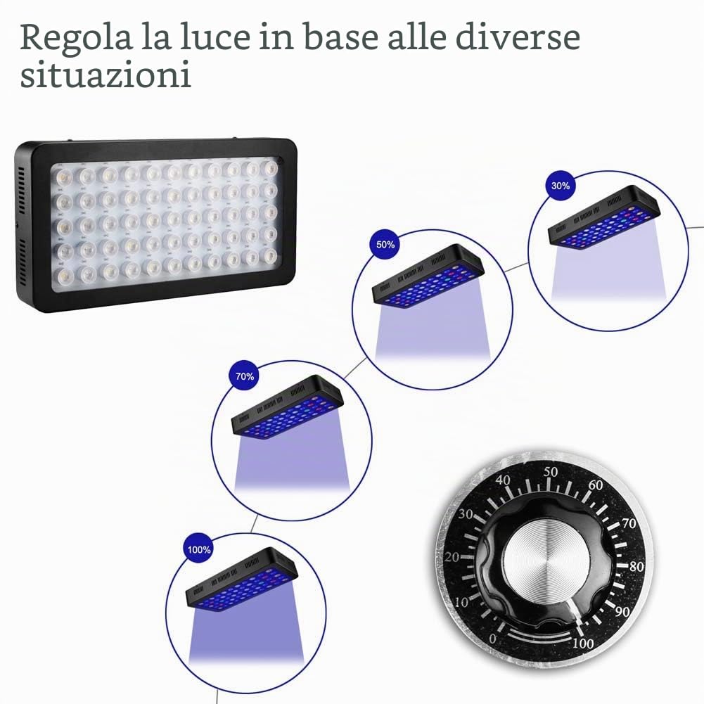 ZTJ-Lighting Luce dell'acquario a LED 165W, Luce a LED corallina dimmerabile a Spettro Completo, 2 interruttori per Acquario di Acqua salata Blu Bianco Acquario Illuminazione Serbatoio Marino