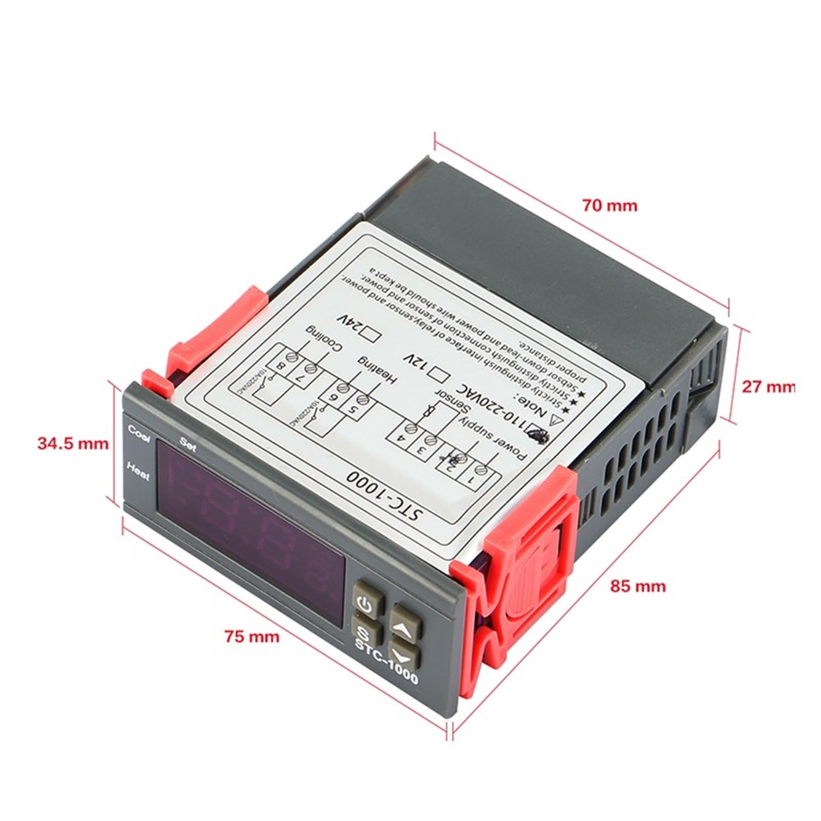 Controlador de temperatura Digital STC-1000, 12V, 24V, 220V, for incubadora, relé LED, 10A, termostato termorregulador de refrigeración y calefacción(12V)