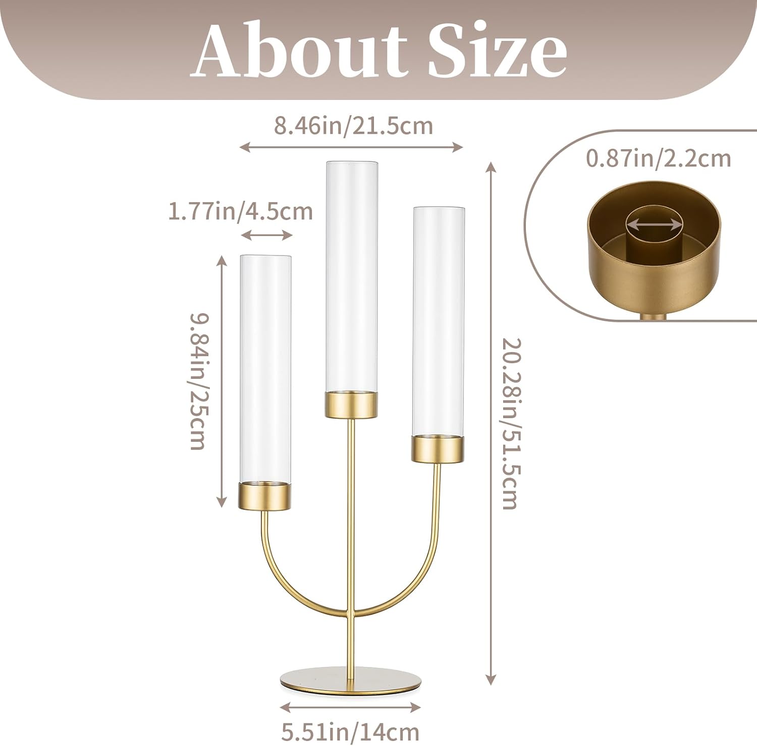 Sziqiqi Candelabra Gold Candlestick Holders: 3 Arm Candelabra Centerpiece with Glass Hurricane for Dining Table Fireplace - Modern Candle Holders for Wedding Christmas