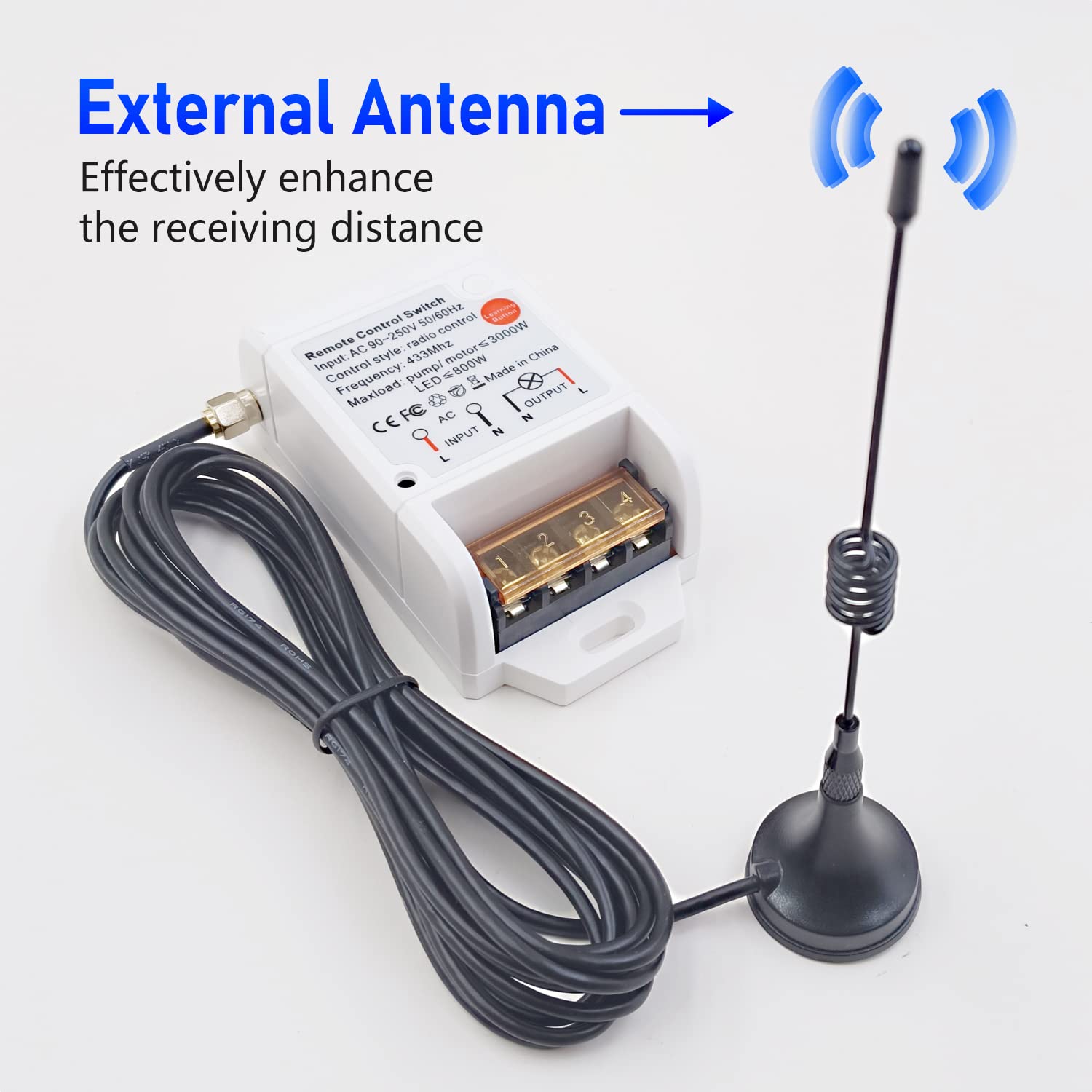DieseRC Interrupteur de Télécommande de Pompe Moteur sans fil Récepteur Relais AC 230V 220V 3000W et 2 émetteurs Plage de Contrôle Jusqu'à 100~300 mètres pour Lumières Pompe à eau Moteur