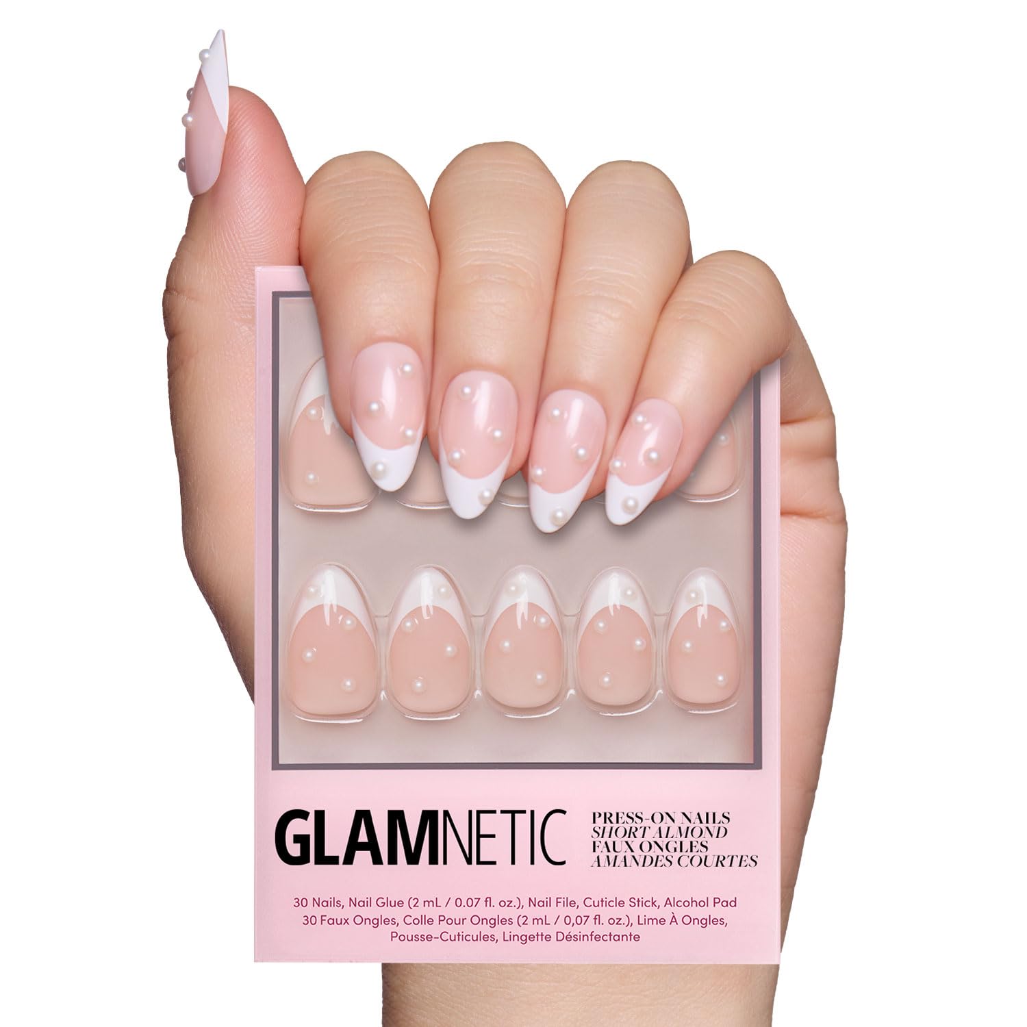 Glamnetic Press On Nails - All Time Love | Glossy, Semi-Transparent, Short Almond French Tip Nails with Leaf Accents, Salon Quality | 15 Sizes - 30 Nail Kit with Glue — view 21