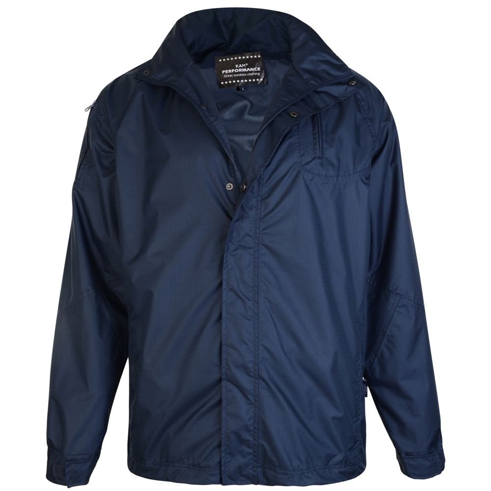 Kam Men's Navy Big Size Waterproof Breathable Light Weight Rain Jacket In In 5XL