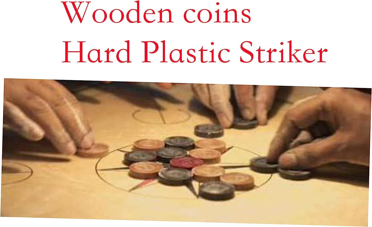 Carrom Set, Kikar India hartholz, Naturel Holz, Lackiert