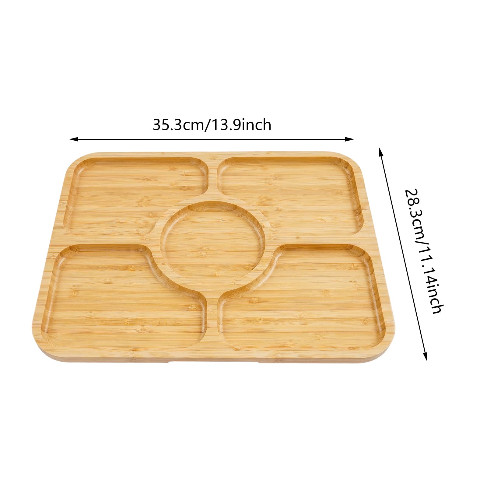 2 tablas de queso con tapa, bandeja para servir a madera de bambú, bandeja multifuncional con asa, tabla de charcutería para comida familiar, reunión, picnic, 35,3 x 28,3 cm (5 cuadrículas)