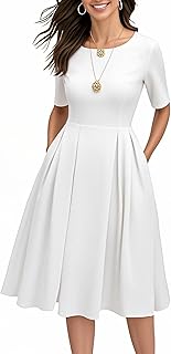 Women's Vintage Patchwork Pockets Puffy Swing Casual Party Dress OX165