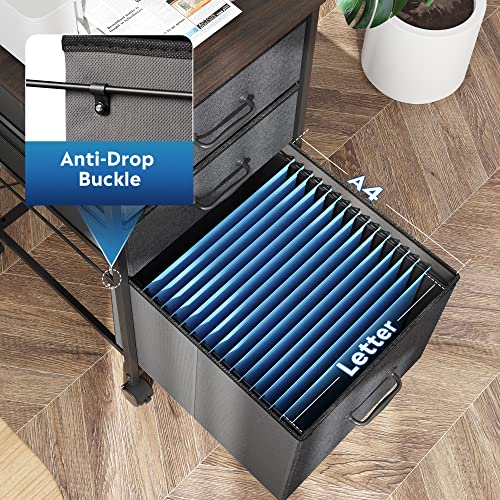Devaise Mobile File Cabinet, Rolling Printer Stand With 3 Drawers, Fabric Vertical Filing Cabinet Fits A4 Or Letter Size For Home Office, Dark Grey #TOP4