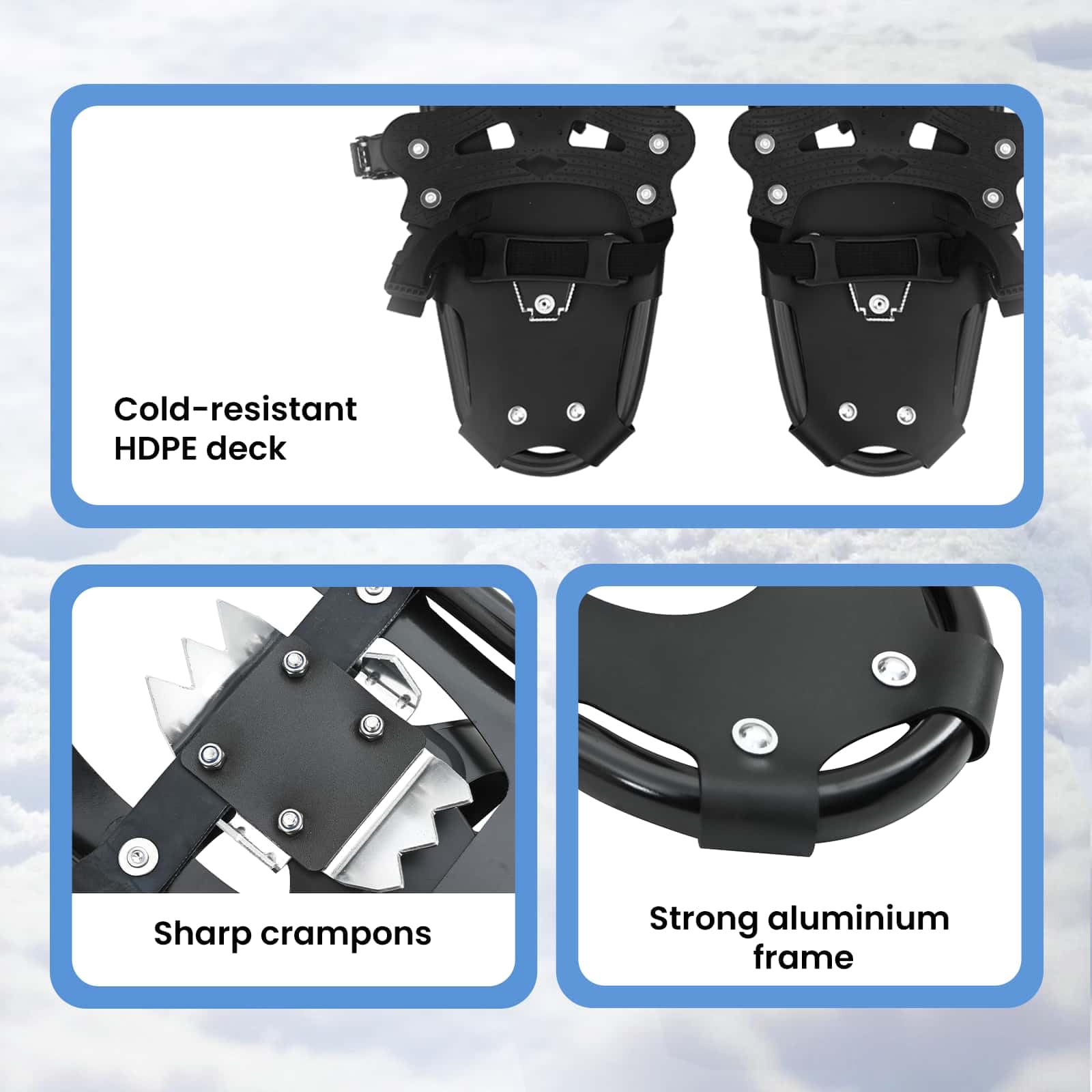 vidaXL Racchette da Neve 3 in 1 con bastoni da Trekking Nero, Ciaspole in Alluminio per Il Giardino, Attrezzatura Outdoor Regolabile, Accessori Moderni per Camminare sulla Neve