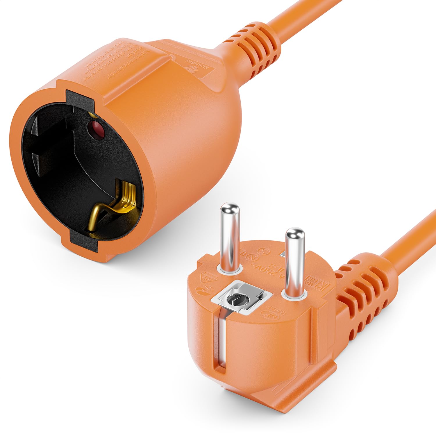 deleyCON 2m Cable de Extensión con Enchufe Tipo F (CEE 7/7) en ángulo de 90° a Toma (CEE 7/3) con Protección de Contacto, para TV, PC, Ordenador y Proyector - Negro — view 7