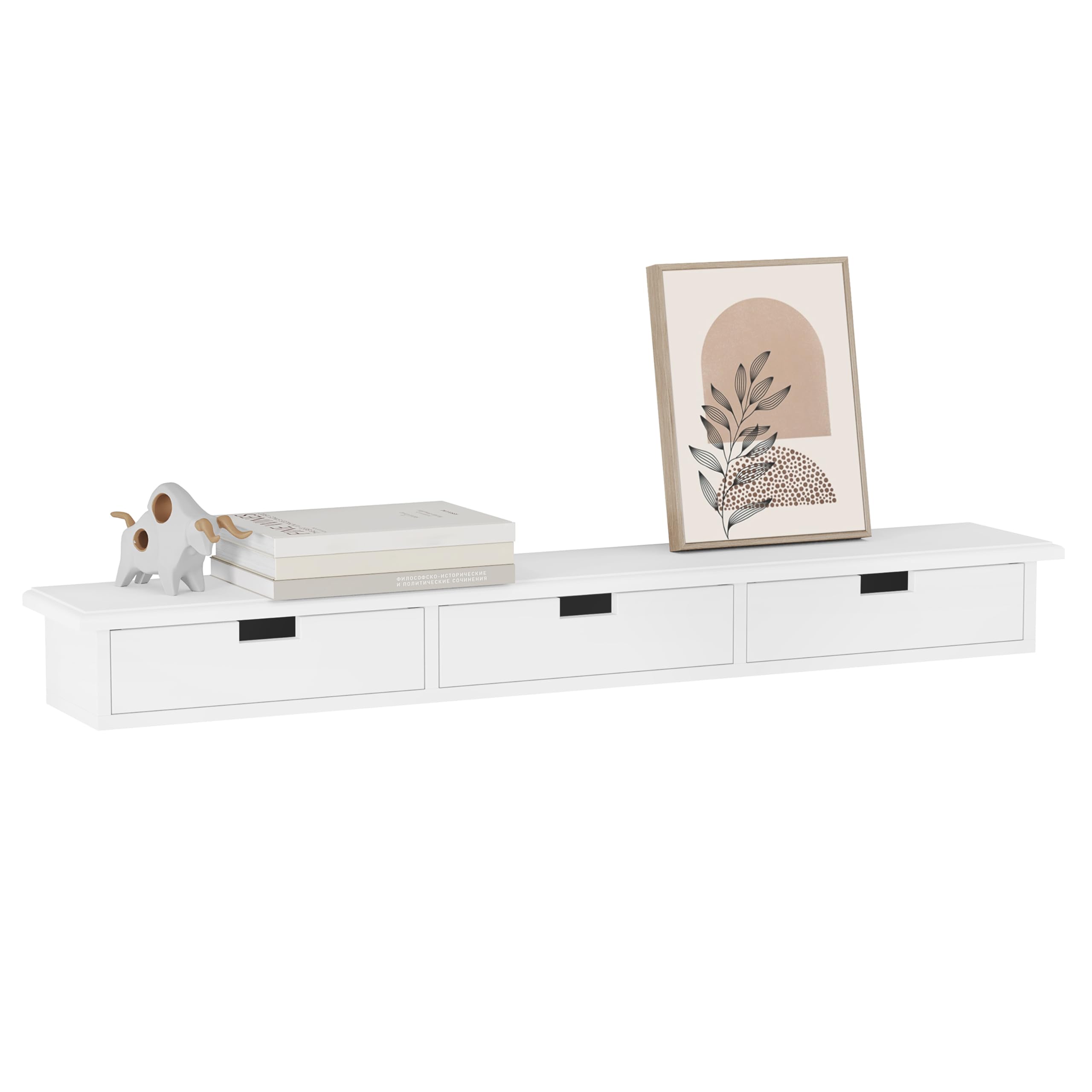 WOLTU Estante de Pared con 3 Cajones Pequeñas, Mesita de Noche Colgante para Dormitorio, Estante Flotante para Cocina, Salón y Pasillo, Blanco, 93,5x15x10 cm, RG9519ws