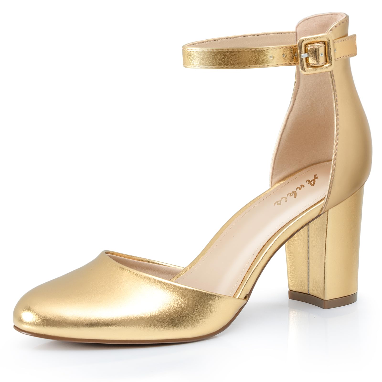 Ankis Closed Toe Heels for Women -Black Nude White Silver Gold Womens Heels Closed Round Toe Chunky Block Pumps Shoes, 3 Inch