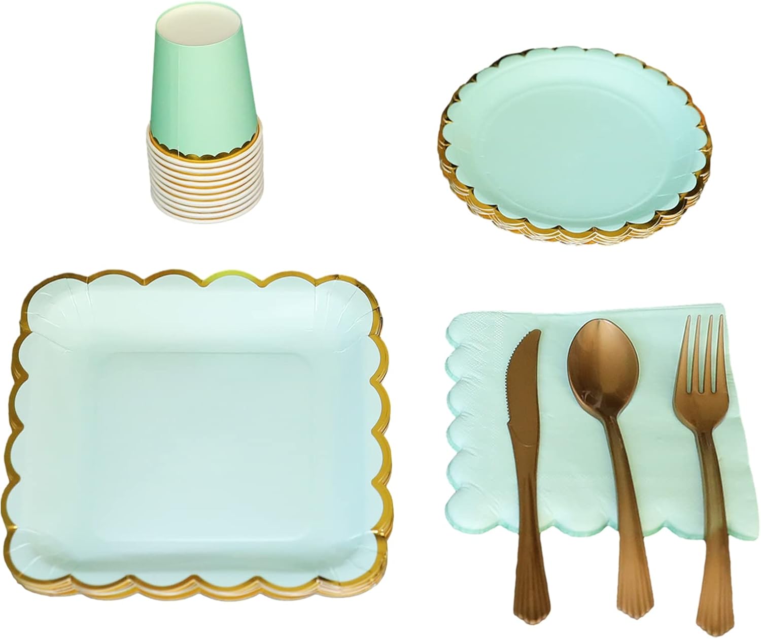Green Disposable Dinnerware Set for 10 Guests Party Supplies Included Paper Plates Cup Napkins Fork Knives Spoons for Weddings Graduation Festivals 80PCS