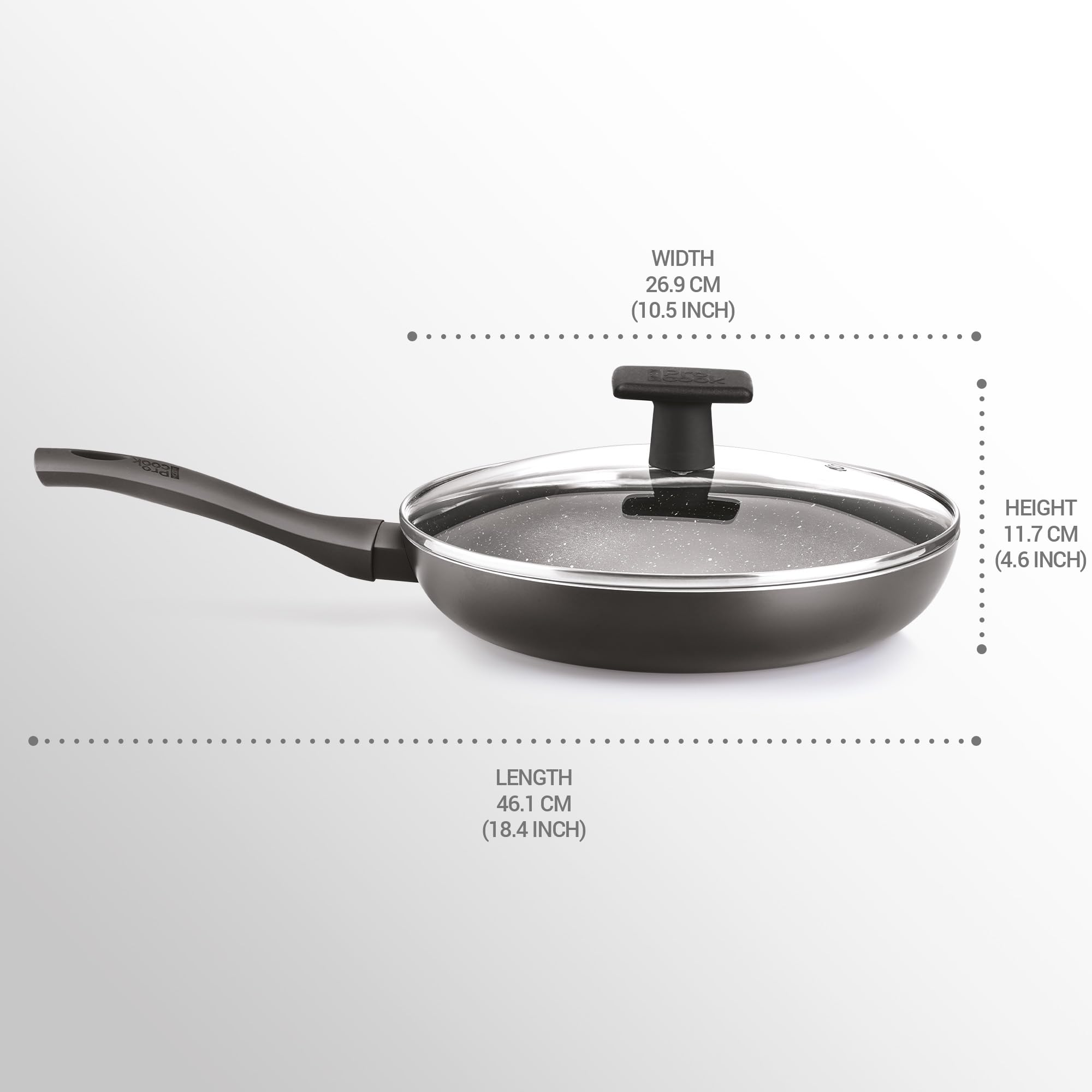 Milton Pro Cook Induction Cookware & Gas Stove Friendly Granito Fry Pan with Glass Lid 26cm | Frying Pan for Stir Fry | Omelette Pan | Fish Fry Pan | Non-Stick Cookware | 2 Years Warranty | Black 4