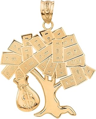 Hip Hop Jewelry Solid 10k Yellow Gold USD Dollar Money Bag Treasure Tree Pendant