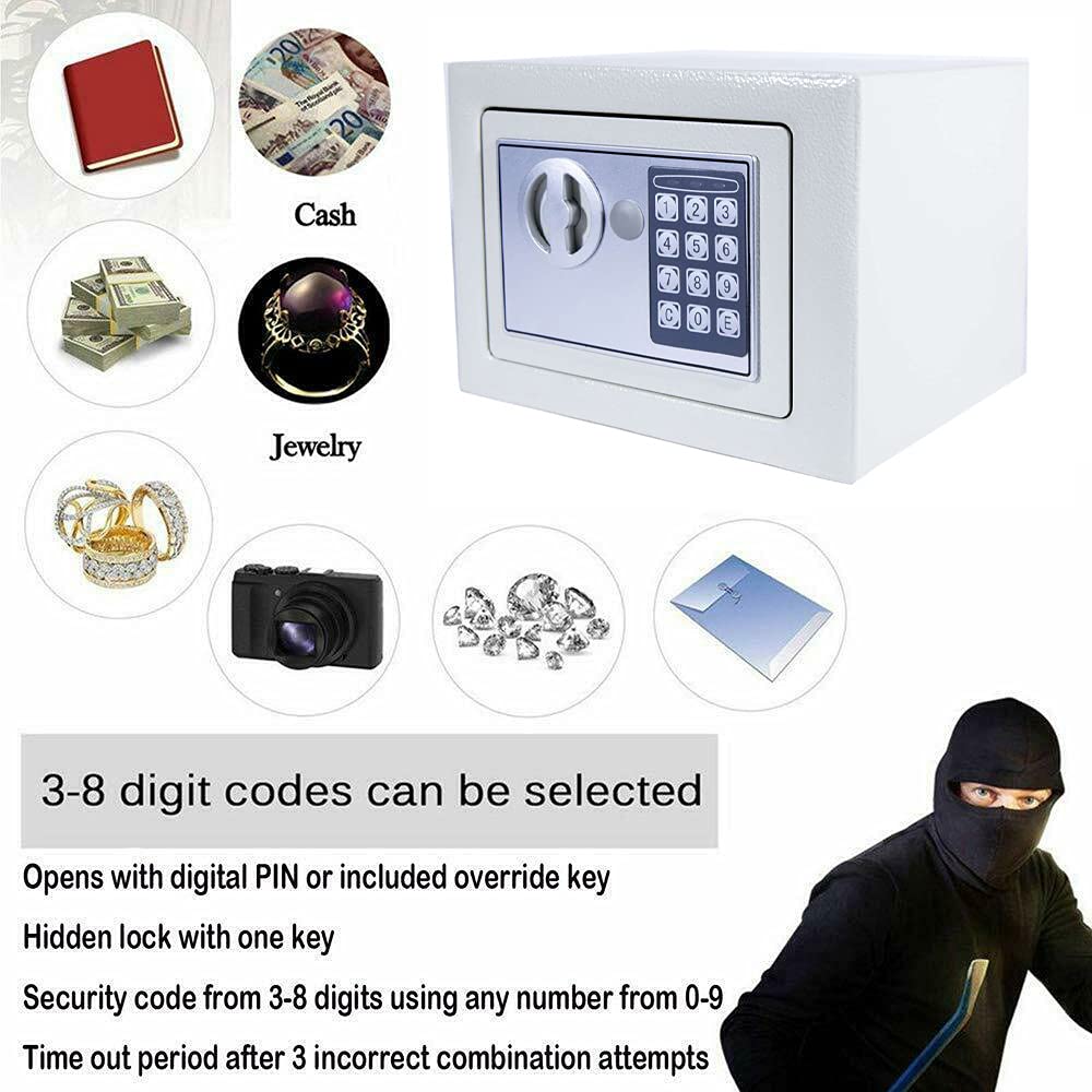 ZBZFGE Casseforti digitali per Hotel da 16 Litri Cabisafes in Acciaio (25X35X25Cm) Cassetta di Sicurezza/Bianco/4,6 L (17X23X17Cm)