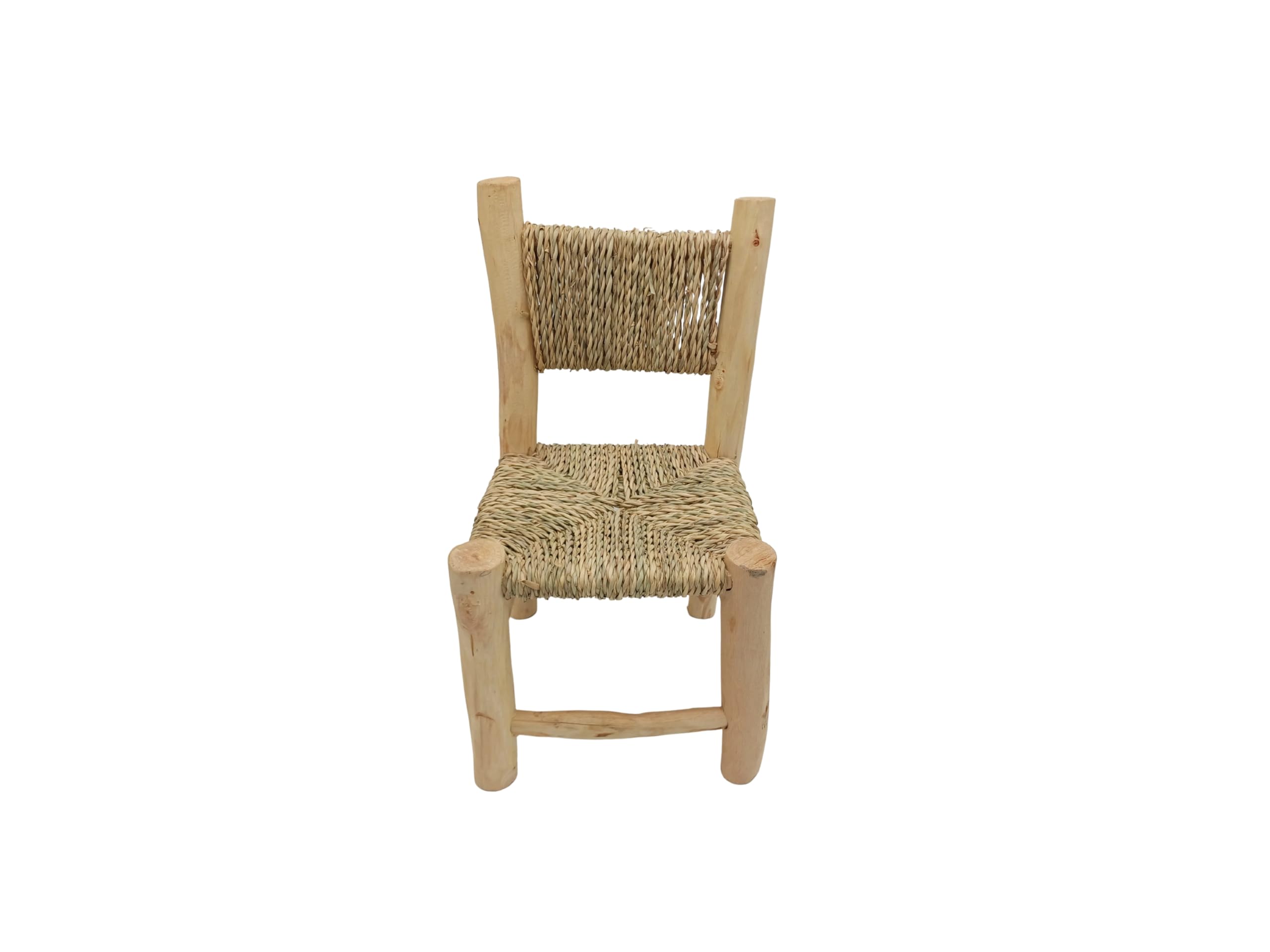 Silla Infantil de Madera Natural con Asiento Tejido en Cuerda, Diseño Artesanal, 44x22x22 cm