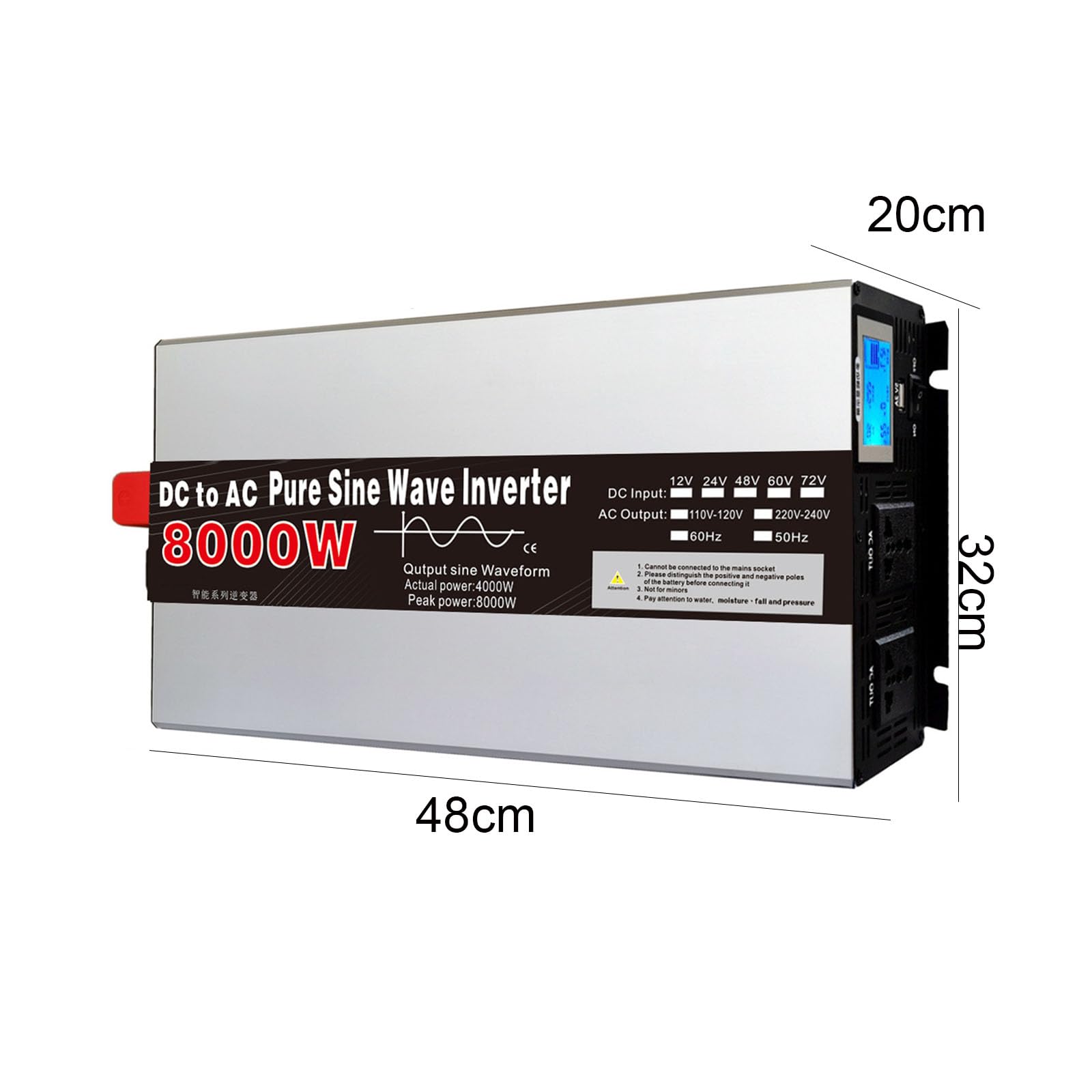 Przetwornica mocy 4000W DC 12V 24V na 110V 60Hz/220V 50Hz, niskoczęstotliwościowa ładowarka solarna dla kamperów, systemów solarnych off-grid z 2 gniazdkami AC