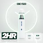 SonicPower Portable Cordless Car Vacuum, 15000Pa High Suction Handheld Vacuum Cleaner, 2-in-1 Vacuum & Blower, with 4 Attachments & Portable Storage Bag for Car, Home, Pet & Office (White & Blue)