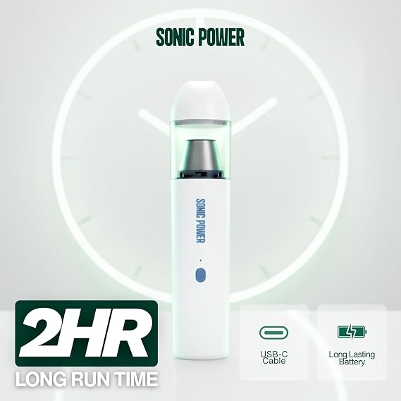SonicPower Portable Cordless Car Vacuum, 15000Pa High Suction Handheld Vacuum Cleaner, 2-in-1 Vacuum & Blower, with 4 Attachments & Portable Storage Bag for Car, Home, Pet & Office (White & Blue)