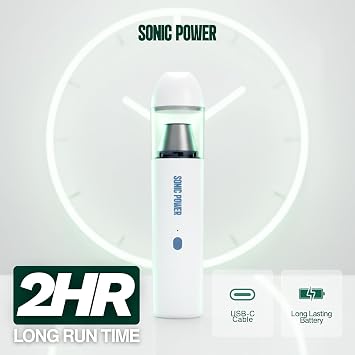 SonicPower Portable Cordless Car Vacuum, 15000Pa High Suction Handheld Vacuum Cleaner, 2-in-1 Vacuum & Blower, with 4 Attachments & Portable Storage Bag for Car, Home, Pet & Office (White & Blue)