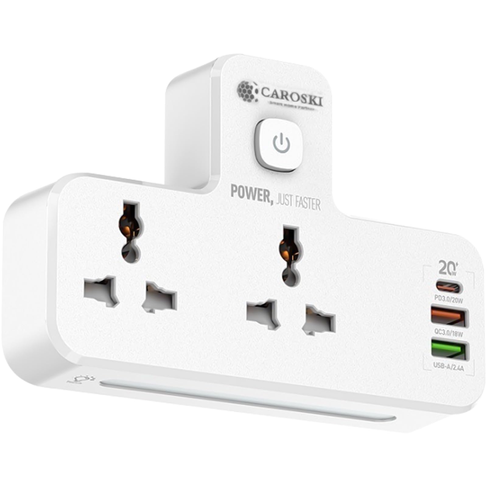Power Wall Multi plug Extension Socket | 20W USB-C PD Quick Charge Port | 2 USB-A 1 QC 3.0 18W and 2.4 A | 2 Universal Outlets Wall Adaptor | UK 3-Pin plug with light for Home |Office