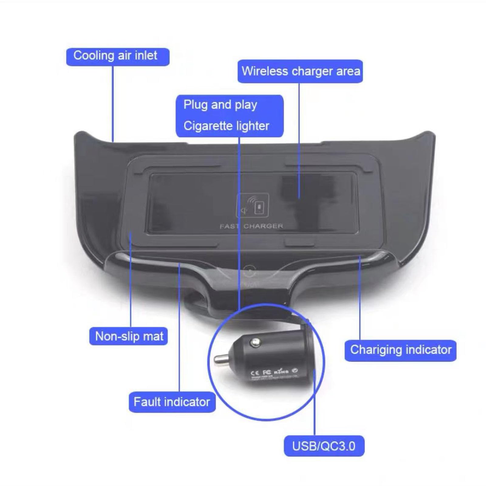 Caricabatterie Wireless per Auto per Panamera Tutti i Modelli Accessorio con 15w Wireless e USB Qc3.0 Ricarica Rapida Regalo per la Famiglia