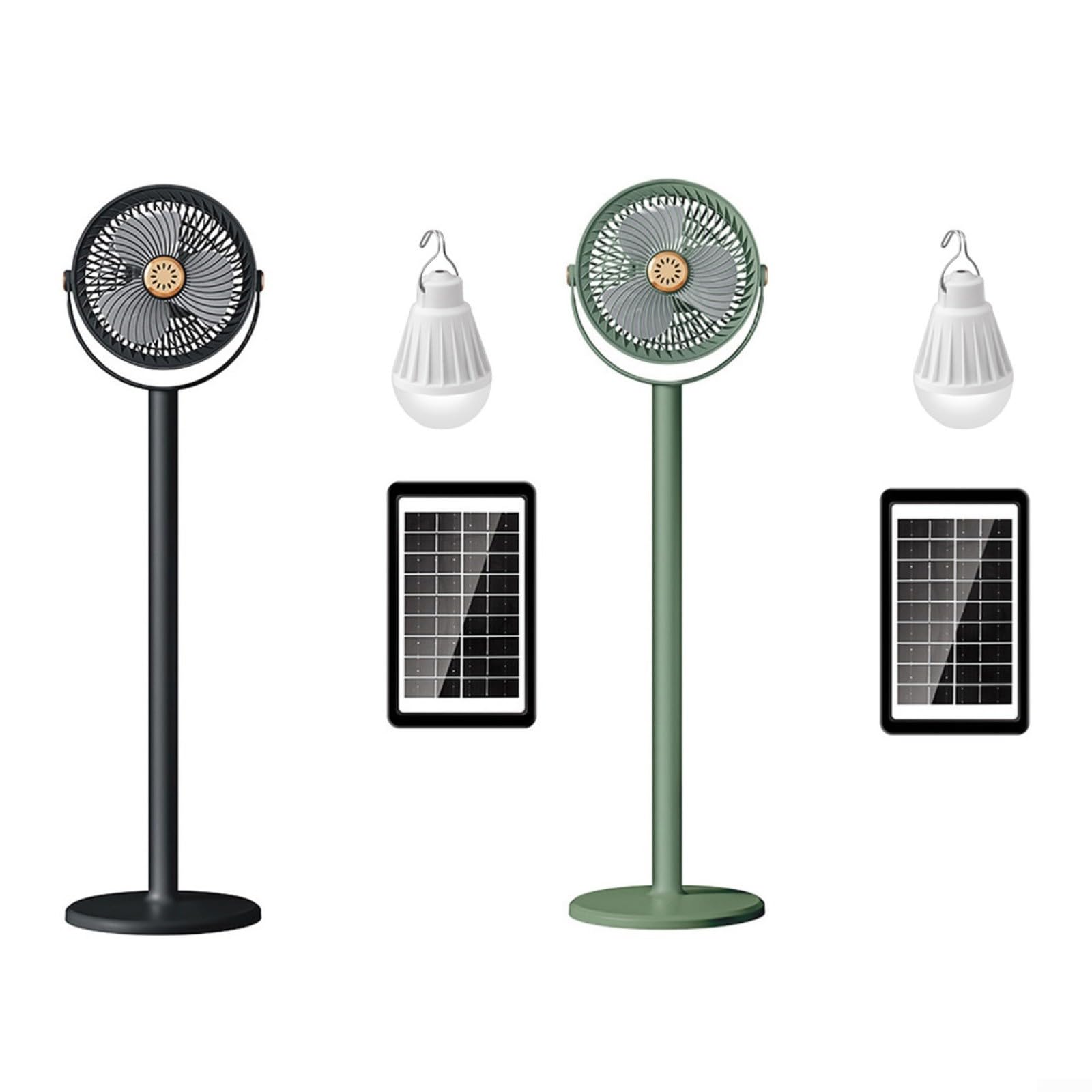 Ventilatore portatile da terra con pannello solare, batteria ricaricabile da 4000 mAh, design telescopico regolabile a 5 velocità con luce LED per esterni, casa (nero)