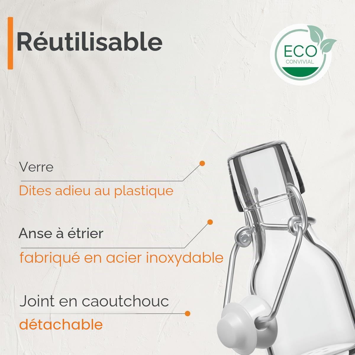 48x Bouteille en Verre avec Bouchon Mécanique 100ml - Bouteilles vides à remplir huile d'olive, bière, jus, liqueur