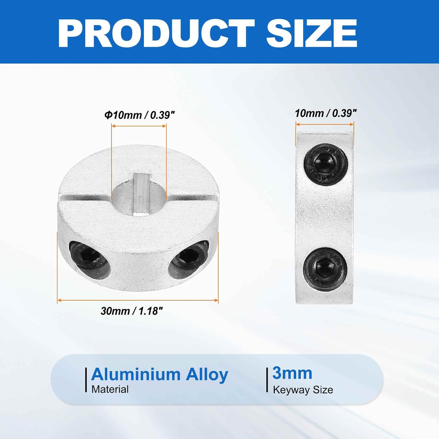 MECCANIXITY 2 Pack Shaft Collar, 3/8" Bore Double Split Shaft Collar, 1-3/16" OD, 3/8" Thick Aluminum Clamping Style Locking Collars for CNC Machine Tools, Industry Use