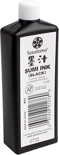 Yasutomo Bokuju Tinta líquida – Tinta Sumi de 2 oz para caligrafía y obras de arte – Tinta de dibujo negra para uso con pinceles de tinta japoneses