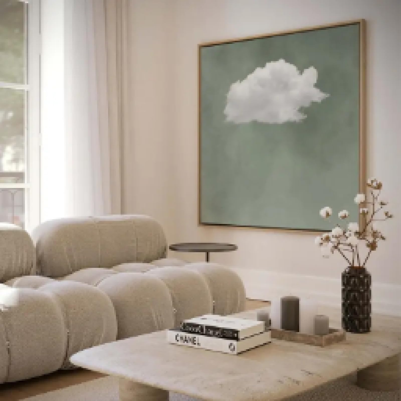 ZHUOYA Erba Verde Cielo Nuvole Pittura Murale Quadrato Tela Arte Astratta Semplice Murale Soggiorno Decorazione Tela Pittura 80x80cm Senza Cornice